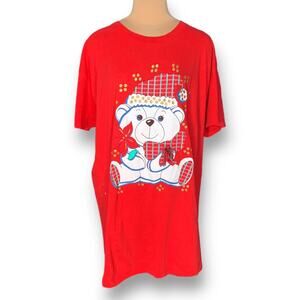 Vintage Nightshirt Red White Christmas Santa Teddy Plaid Bow Festive Custom OOAK